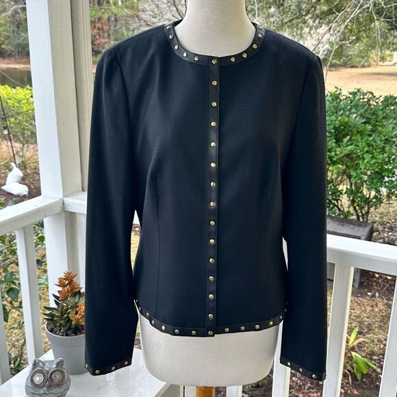 Worth Wool Blend Leather Trim Snap Front Blazer - Picture 1 of 3